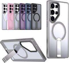 Holder Magnetic Case for Samsung Galaxy S22 S23 S24 Fe S25 Plus Ultra Wireless Charge Clear Cover(for Samsung S23 FE/Pink)