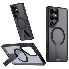 Holder Magnetic Case for Samsung Galaxy S22 S23 S24 Fe S25 Plus Ultra Wireless Charge Clear Cover(for Samsung S23 FE/Pink)