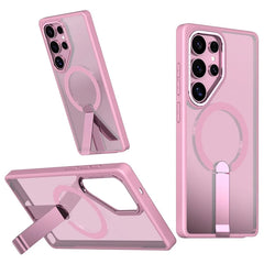 Holder Magnetic Case for Samsung Galaxy S22 S23 S24 Fe S25 Plus Ultra Wireless Charge Clear Cover(for Samsung S23 FE/Pink)
