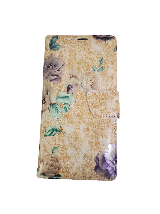 Beige Floral Design Wallet Case for iPhone 14/15 Plus