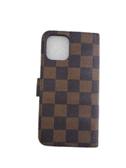 Brown Checker Wallet Case For iPhone 12/12 Pro