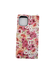 Orange pink diamond wallet case with floral design for iPhone 12 Pro Max