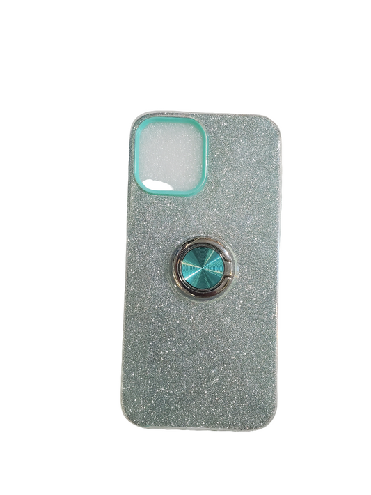 Iphone 12 Pro Max 3-in-1 Teal Glitter case with ring stand
