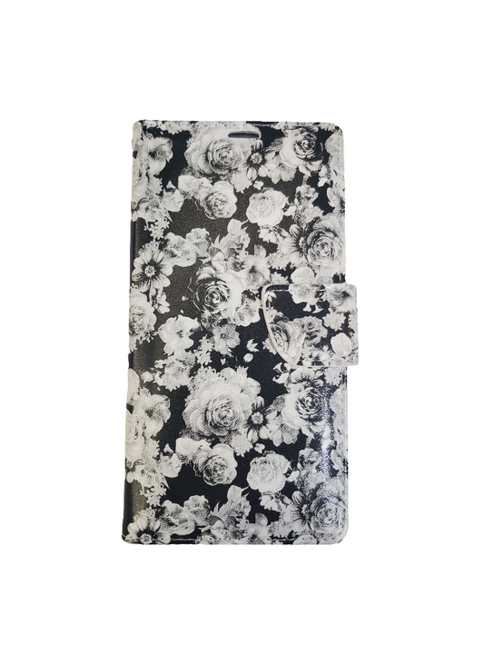Black floral design wallet case for iPhone 14/15 Plus