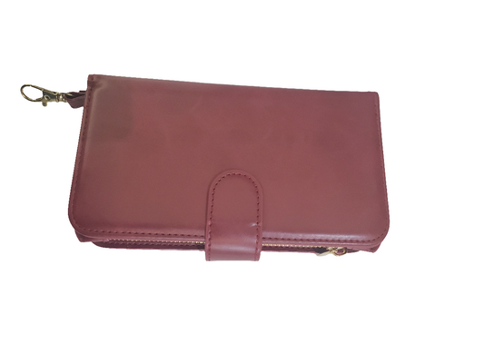 Red wine wallet case with zipper for iPhone 12/12 Pro