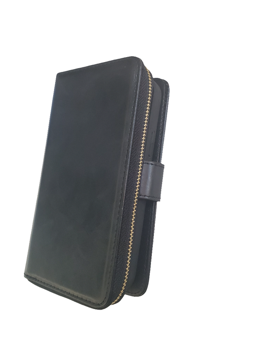 Black wallet case with zipper for iPhone 12/12 Pro