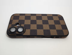 TPU Brown Checker Texture Design for Apple iPhone 16