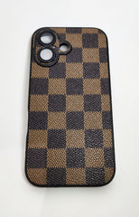 TPU Brown Checker Texture Design for Apple iPhone 16