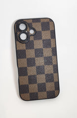 TPU Brown Checker Texture Design for Apple iPhone 16