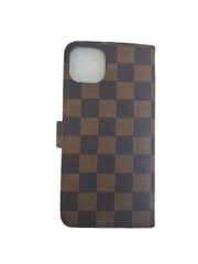 Brown Checker Wallet Case for iPhone 14/15 Plus
