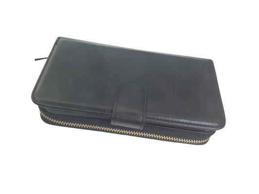 Black wallet case with zipper for iPhone 12/12 Pro