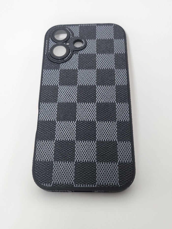 TPU Black Checker Texture Design for Apple iPhone 16