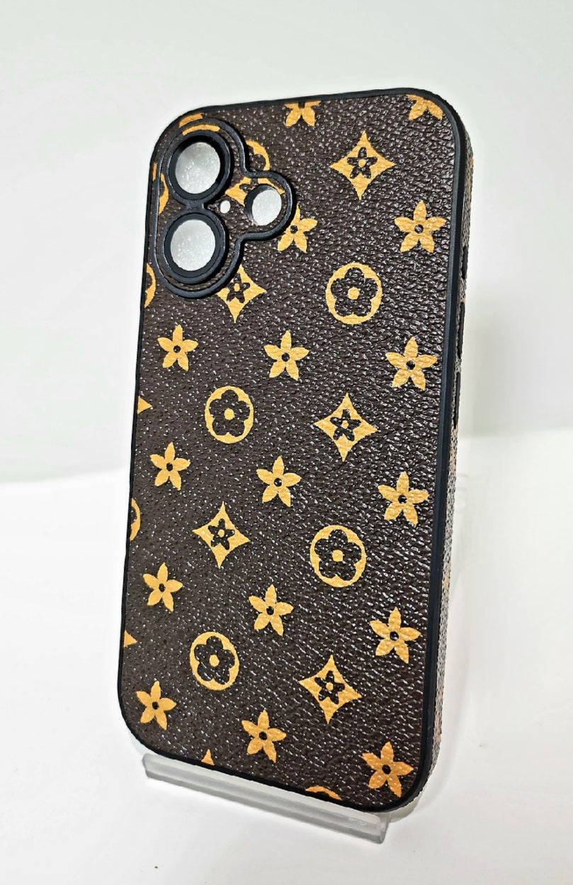 TPU Brown Gold Flower Texture Design for Apple iPhone 16