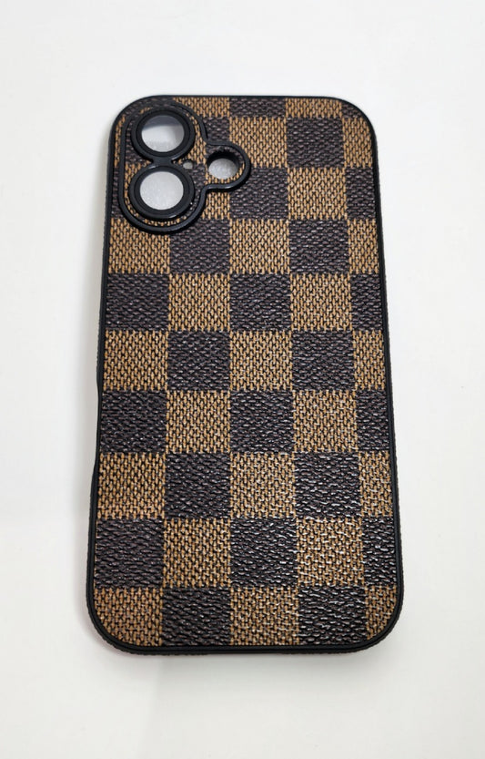 TPU Brown Checker Texture Design for Apple iPhone 16