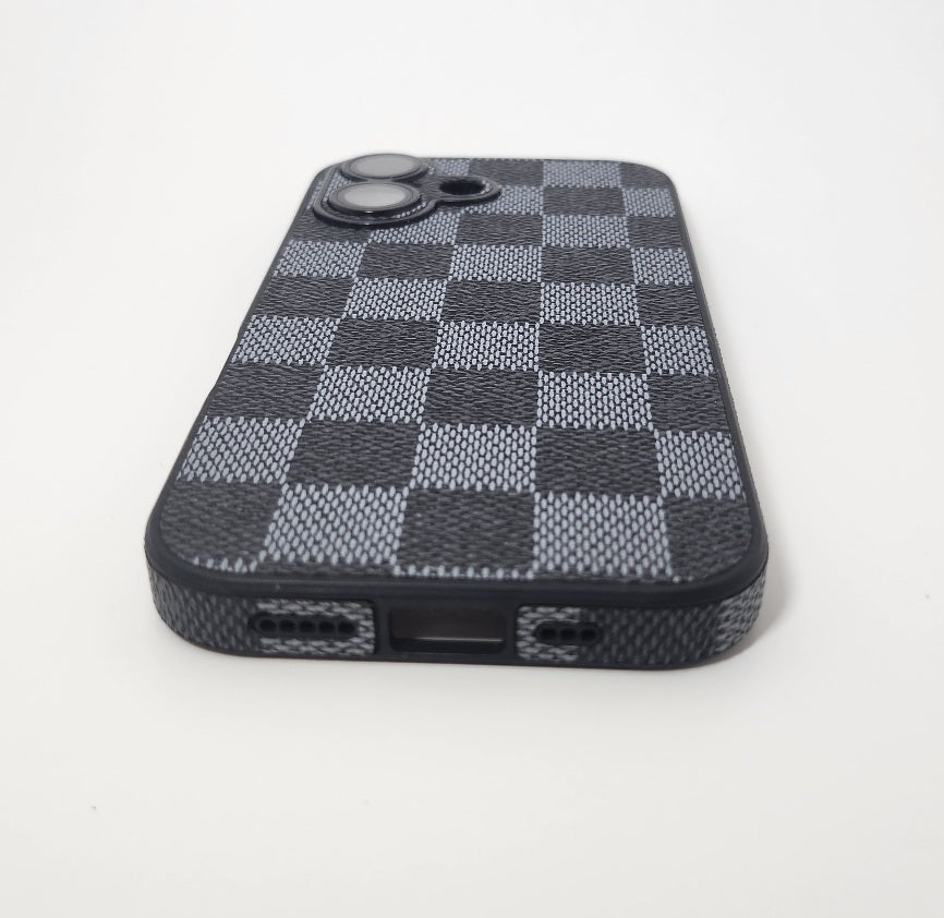 TPU Black Checker Texture Design for Apple iPhone 16