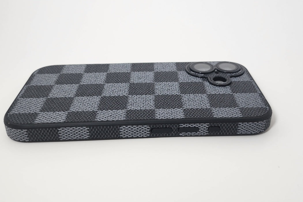 TPU Black Checker Texture Design for Apple iPhone 16